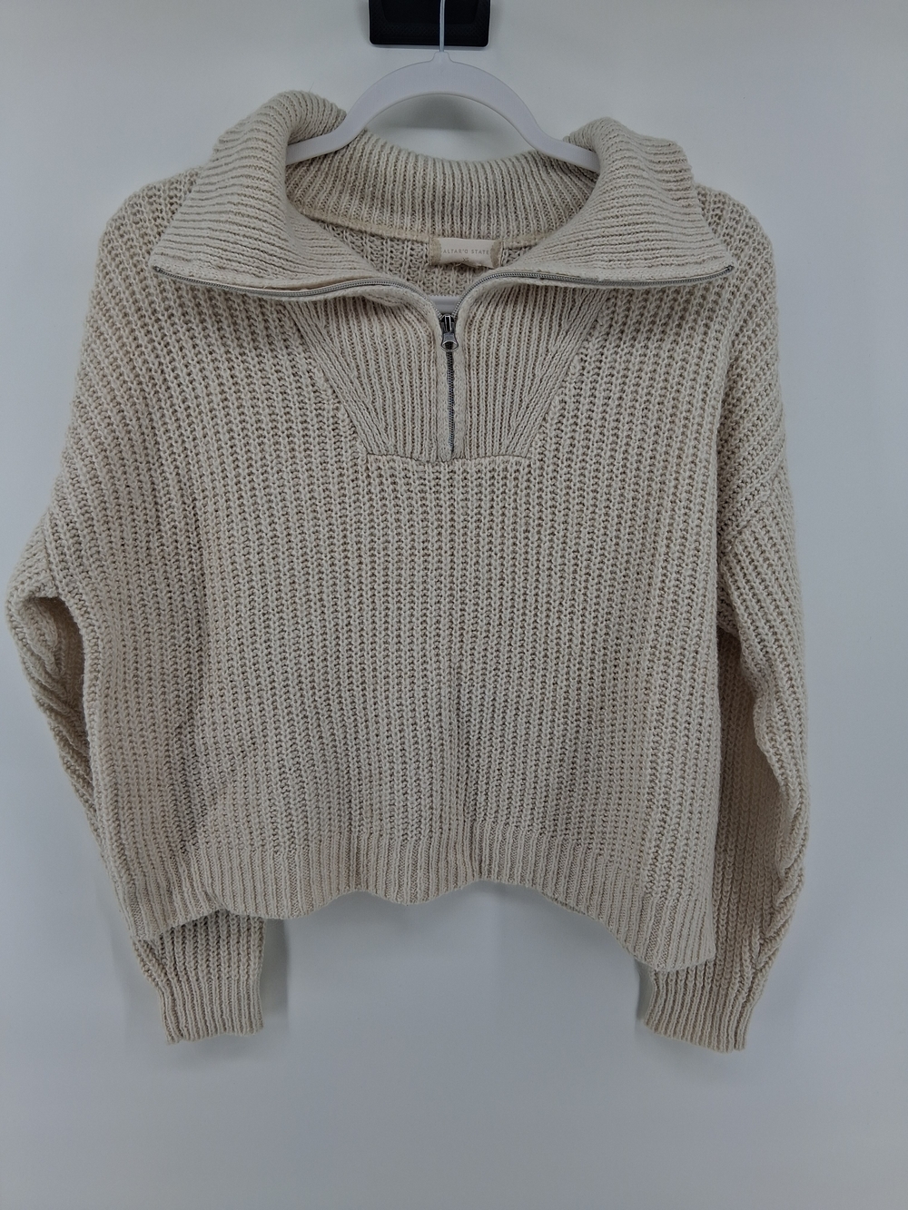 Altar'd State Cream Half-Zip Chunky Knit Sweater